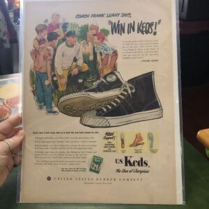 Vintage 50s Double Ads: Frank Leahy Keds & Norge Gas Range; Magazine Ad page